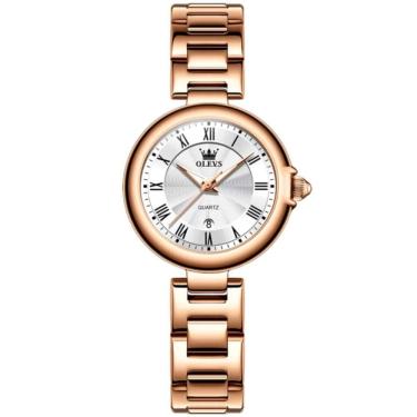 Imagem de Relógio De Quartzo Feminino Design Fino Elegante Luminoso Em Aço Inoxidavel Branco Rose