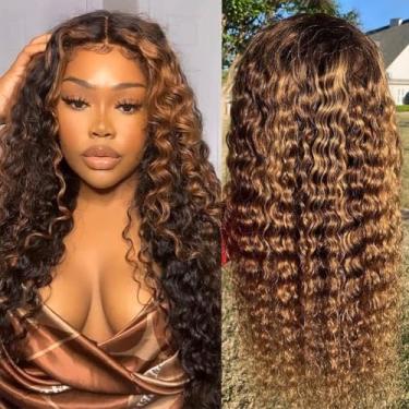 Imagem de Peruca Lace Front Cacheada, Loiro Mel com Mechas, Cabelo Humano, 55 cm Nacional Brasileiro