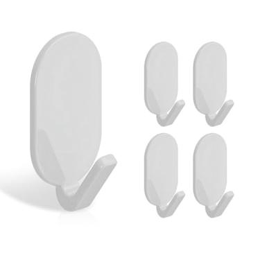 Imagem de Pacote com 5 ganchos de pendurar autoadesivos resistentes para chaves, banheiro, chuveiro, ao ar livre, cozinha, porta, reforma da casa, sala de utilidades. - Branco