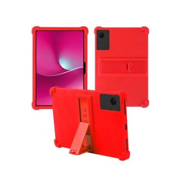 Imagem de Capa para tablet T-Mobile REVVL Tab 2 2025 de 10 polegadas, WUNIAK à prova de choque, leve, com suporte, capa protetora, de silicone macio, ajustável, vermelha
