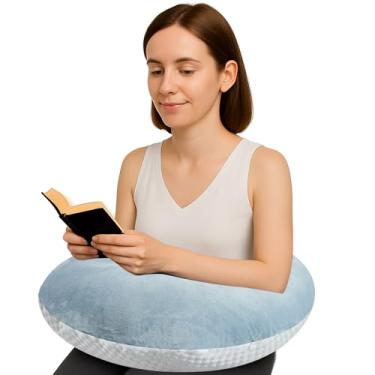 Imagem de Almofada de leitura 2 em 1 para sentar na cama ou sofá, almofada de jogos para adultos e adolescentes, almofada de suporte de braço para crochê ou trabalho, com capa lavável (cinza macio)