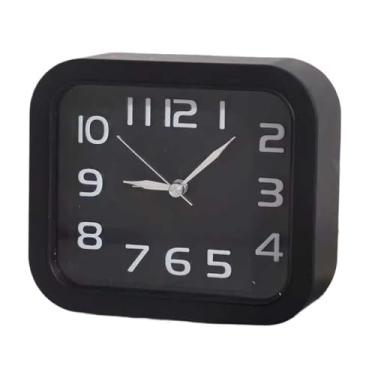 Imagem de Despertadores Despertador analógico a pilhas, quadrado, simples, para escritório, sala de estar, escola, cabeceira, mesa de cabeceira, multifuncional, para idosos Relógio de cabeceira(Preto)