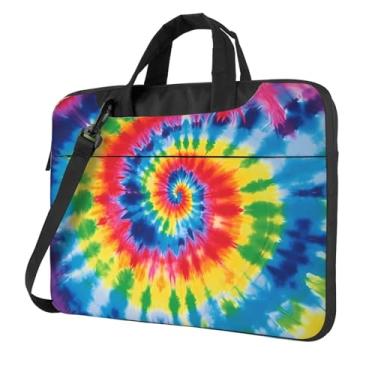Imagem de Capa protetora para notebook tie dye arco-íris à prova de choque bolsa portátil para laptop à prova d'água para homens e mulheres, Preto, 15.6 inch