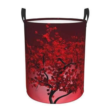 Imagem de Cesta de lavanderia com flor de cerejeira vermelha, dobrável, impermeável, cesto de armazenamento de roupas com alças, pano Oxford, organizador de brinquedos, cesta para banheiro, lavanderia, quarto