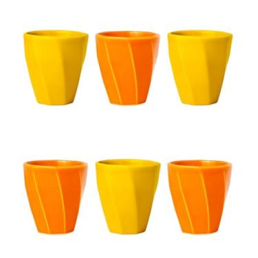 Imagem de Kit 6 Copos Cerâmicos Louça 260ml Design Moderno, Ideal para Café, Chá, Bebidas Quentes, Porta Objetos e Escovas - E-FCS Store (Amarelo/Laranja)