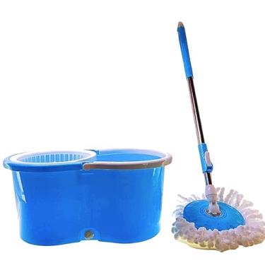 Imagem de Mop de Limpeza Giratório 360° Cabo Inox e Refil de Microfibra Lavável com Balde 13 Litros de Rodinhas e Furo para Escoamento