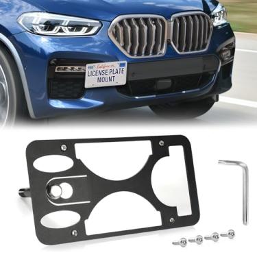 Imagem de Moldura frontal sem furadeira compatível com BMW X4 2019-2024 Suporte de montagem de gancho de reboque para placa de carro antifurto Capas de etiqueta de carro à prova de ferrugem, acessórios de carro