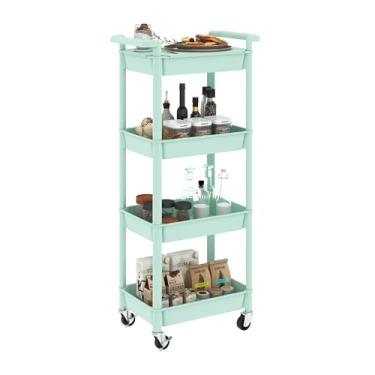 Imagem de STEEHOOM Carrinho utilitário com organizador de carrinho de rodinhas de mesa de 4 níveis com rodas, carrinho de armazenamento móvel para escritório, sala de estar, cozinha, sala de artesanato, verde