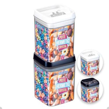 Imagem de Kit Com 2 Potes Herméticos De Acrílico Para Mantimentos Tampa Com Trava 1700Ml (Branco/Preto)