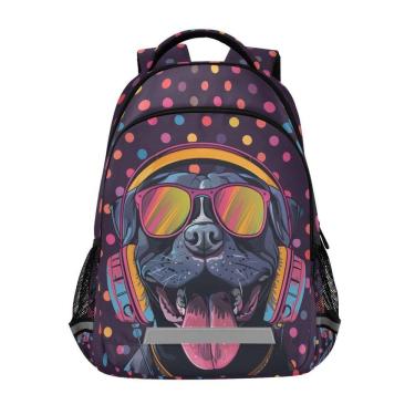 Imagem de Mochila WEVIBOFU Pitbull Headphones Dog para crianças de 6 a 12 anos