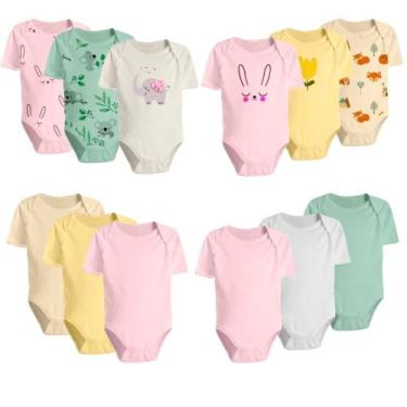 Imagem de Kit 12 Peças Body Bebê Curto Liso e Estampado Sortido Algodão - Koala 