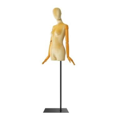 Imagem de Mannequin Manequins de varejo humano para loja de roupas, altura ajustável de 62,2 a 78,7 pol., suporte de metal para manequim, braço de madeira maciça articulado(Yellow,Square)