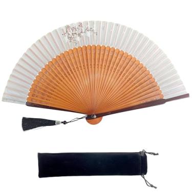 Imagem de Ventilador dobrável, ventilador de mão dobrável com costelas de bambu e tecido de seda, ventilador chinês para festa, dança, casamento, decoração, cosplay, presentes (tamanho pequeno, cerca de 21 cm