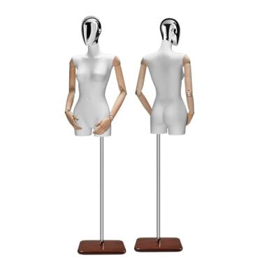 Imagem de Mannequin Manequins de meio corpo para varejo com cabeças elétricas banhadas, braço giratório de madeira maciça, altura ajustável de 60,62 a 78,74 pol.(Brown)