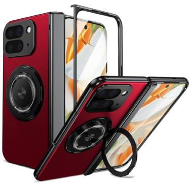 Imagem de LTLMYDAM Capa protetora de tela para Google Pixel 10 Pro Fold, capa magnética militar, anel giratório, proteção contra quedas, capa rígida de policarbonato, vermelha, 10 Pro Fold