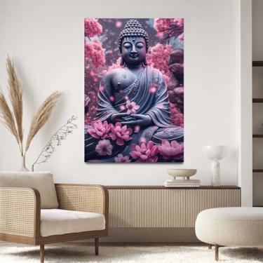 Imagem de Quadro Decorativo Para Sala Quarto Hall 90x60 Budda Flores Lotus