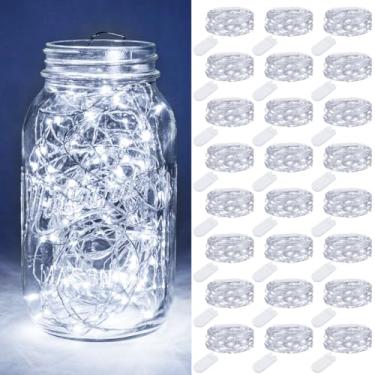 Imagem de Pacote com 24 luzes de fadas operadas por pilha, litogo 20 luzes de fadas LED à prova d'água fio de prata luzes de fadas, luzes de fadas para potes de conserva para bricolagem festa de casamento Natal quarto pátio, branco frio