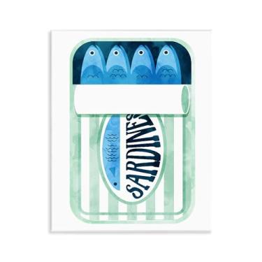 Imagem de Stupell Industries Design artístico de placa de parede de lata listrada de sardinhas por Lil' Rue, 35,5 x 28,5 cm