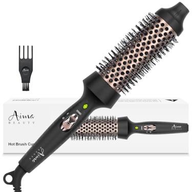 Imagem de Aima Beauty Escova para modelar cabelo, escova quente de cerâmica de 3,8 cm para cachos soltos, voltagem dupla e desligamento automático de 60 minutos, preta