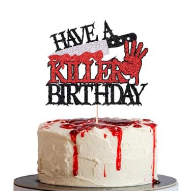 Imagem de BIABISD Halloween Birthday Cake Topper, Hallowe'en Themed birthday Cake Decorations, Halloween Horror birthday cake Pick Decor for Bloody Horror Theme cake Decoration Birthdays Party Supplies