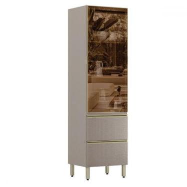 Imagem de Cristaleira Proença 1 Porta 2 Gavetas 100% Mdf com Vidro Nogueira/Nude