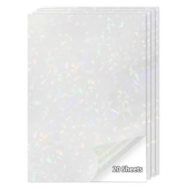 Imagem de Papel adesivo holográfico de 20 folhas, papel adesivo de vinil transparente para impressão de 20 x 28 cm, autoadesivo à prova d'água para impressora a jato de tinta/laser (vidro transparente)