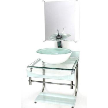 Imagem de Gabinete Vidro 40Cm Banheiro Curvado Duplo Inox Cuba Redonda - Cubas E
