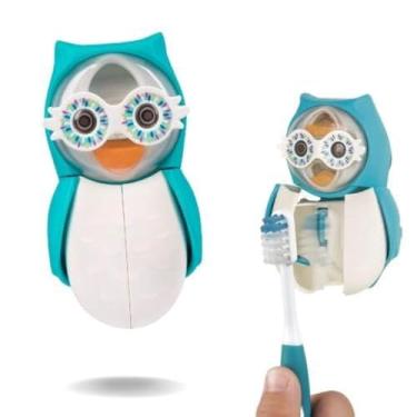Imagem de Flipper Capa de escova de dentes de coruja azul – Torne o tempo de escovação divertido com nosso suporte de escova de dentes infantil com tampa – Suporte de escova de dentes com ventosa com escova de