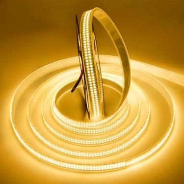 Imagem de SUYOOULIN Fita de luzes LED, 5 m regulável CC 12V SMD 2835 fileiras duplas 2400 LEDs 52000LM fita de LED super brilhante, tubo à prova d'água IP67 para decoração de festa em casa (branco quente 3500K)