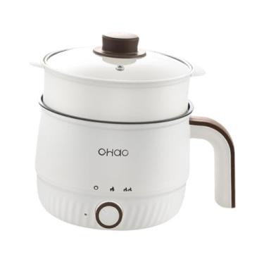Imagem de Fenteer Panela elétrica quente Lazy Pot 1,8L 2 configurações de engrenagem Mini fogão de Ramen multiuso para mingau arroz dormitório escritório sopa macarrão, com Vaporizador Pp