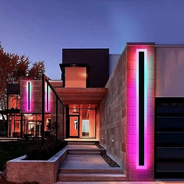 Imagem de Aidenkid Lâmpada de parede longa moderna LED à prova d'água IP65 montagem na parede ao ar livre luminária de jardim varanda arandela arandela luminária/quarto cabeceira Licht (Rgbcw, 60 polegadas)