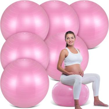 Imagem de Hungdao Pacote com 6 bolas de exercícios resistentes de 55 cm infláveis para gestação, ioga, pilates e fitness para alongamento, terapia de equilíbrio e aptidão física (rosa)