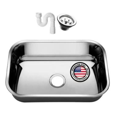 Imagem de Cuba Pia Numero 2 Cozinha Inox 56x34x17 + Válvula + Sifão - AS