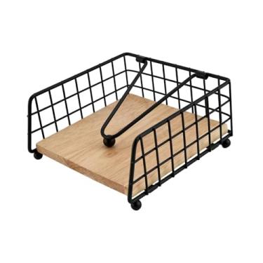 Imagem de IEUDNS Organizador de porta-guardanapos elegante, rústico, plano, dispensador de guardanapos, suporte de papel para casamentos ao ar livre, restaurante, sala, Preto