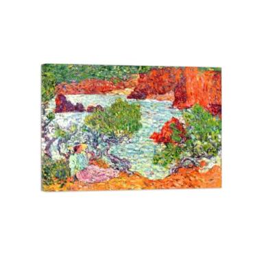 Imagem de Impressão em tela de paisagem, imagem famosa de arte de parede - Mulher em pedras vermelhas - pôster para decoração de sala de estar pronto para pendurar tela emoldurada 50x70cm20x27in