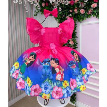 Imagem de Vestido Infantil Stitch e Lilo Pink Luxo Menina Festa - Fabuloso Ateli