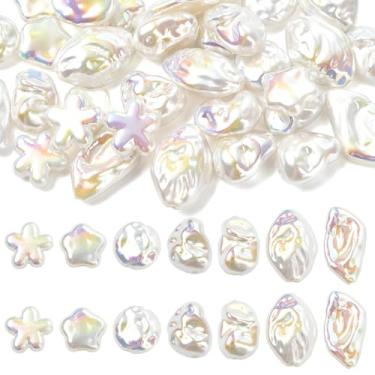 Imagem de UR URLIFEHALL 35 peças, 7 estilos, contas de resina de pérola sintética branca, galvanizadas, opacas, barrocas, estrelas, irregulares, para fazer joias DIY a granel