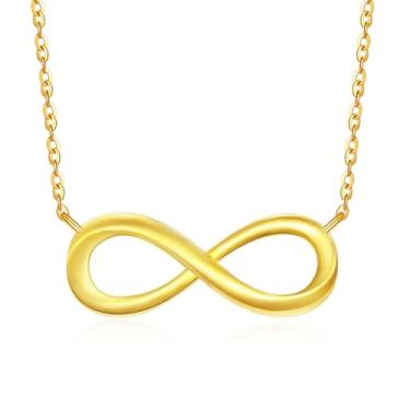 Imagem de Blocaci Colar feminino de ouro maciço 14K com pingente infinito de ouro verdadeiro, joias infinitas, presentes de Natal para esposa