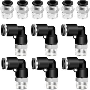 Imagem de RIH Combinação PNEUMATIC de cotovelo e reto tubo de 1/4 polegada OD x 1/8 polegada NPT Rosca Push to Connect Fittings PC-1/4-01+PL-1/4-01 (pacote com 12)