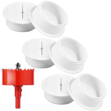 Imagem de ZJRDYYK Pacote com 6 círculos ocultos de cabo de TV, kit de esconder fio de TV para TV de montagem na parede, kit de gerenciamento de cabos brancos na parede, inclui acessório de broca de serra, cabo