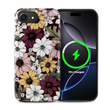 Imagem de casesok Capa para iPhone 16e, compatível com MagSafe, capa rígida de camada dupla + capa de silicone, proteção total à prova de choque, capa para iPhone 16e-Pretty Watercolor Wild Flowers