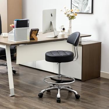 Imagem de FIRAVOE Cadeira ergonômica de desenho (altura ajustável 50,8-68,5 cm) (rodas silenciosas e base de alumínio) bancos de trabalho pretos com rodas (preto)