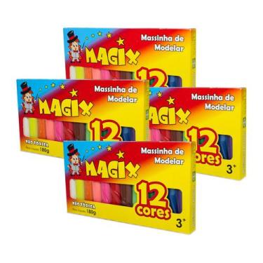 Imagem de Kit 4 Massinha De Modelar 12 Cores Magix 180g Multicolor