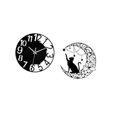 Imagem de Bothyi Decoração de Parede de Gato de Metal, Relógio de Parede Redondo Silencioso, Grande, Arte de Parede, Relógio Decorativo Simples para Casa, E