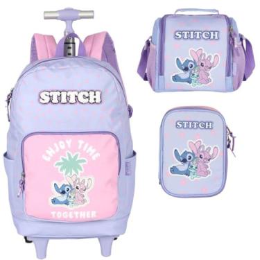 Imagem de Mochila Stitch com Rodinhas Lancheira Térmica E Estojo MC50092SC Roxo
