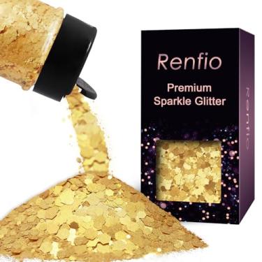 Imagem de Renfio Glitter grosso amarelo de aveia fosco, 50 g, glitter de resina amarela mista, flocos de lantejoulas hexagonais foscas para suprimentos de copo de globo de neve, artesanato, resina, decoração de