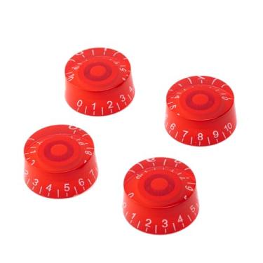 Imagem de DIAO79NI Botões de controle de velocidade de 18 estrias de tamanho métrico para guitarra elétrica Epiphone Les Paul SG Asia Import Guitar Bass Split Shaft Pots, vermelho/branco (conjunto de 4)