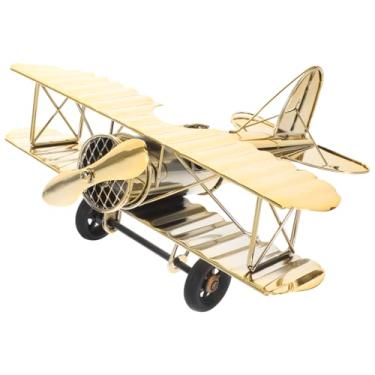 Imagem de HAWILLOSCH Modelo de avião, aviões a jato de aeroporto, clássico, branco, suporte biplano, retrô, estátuas para decoração dourada vintage, hélice, aviões, ferro, dourado