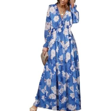 Imagem de Vestido De Noite Feminino Casual Floral Decote V Profundo Manga Longa Vestido De Noite Cocktail Party Maxi Vestidos De Noiva, 5#, L