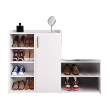 Imagem de Sapateira Multiuso Organizador Calçados Hall Entrada Closet Banquinho 21 Pares Sapato Organizadora(SLIM BRANCA)